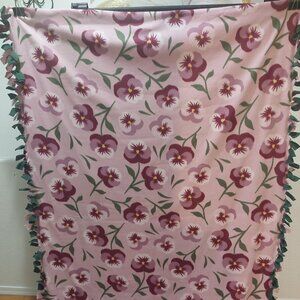 White & Maroon Flowers Double-sided Fleece Blanket Throw #7 (48in W X 72in L)